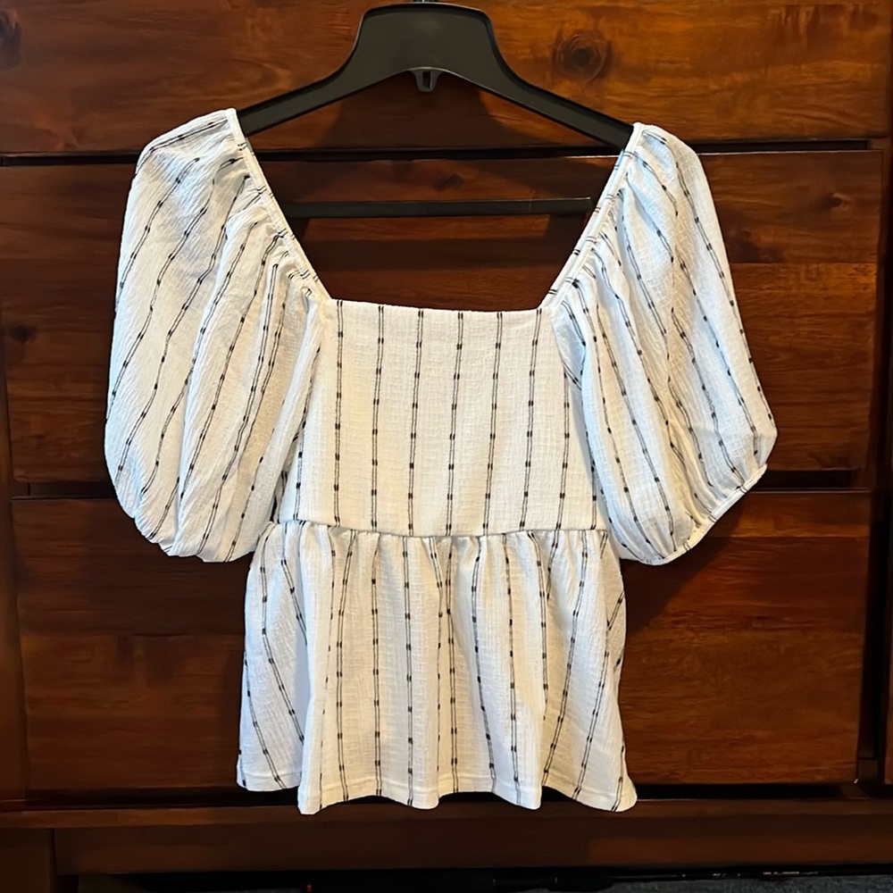 Madewell white and black Puff-Sleeve Empire Top XS NWT